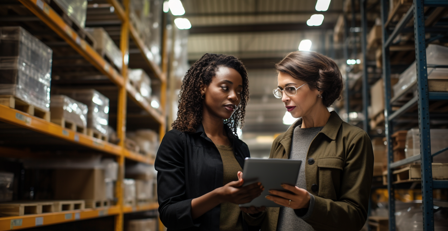 anedadesign_two_women_standing_near_each_other_holding_an_elect_0b45f4e0-1aa2-4a4c-b4a1-7e2f11fdb2de